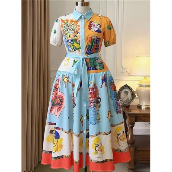 PLUS ❤️ Court Retro  Plus Size Women Elegant Romantic Whimsical Print Short - Picture 1 of 9